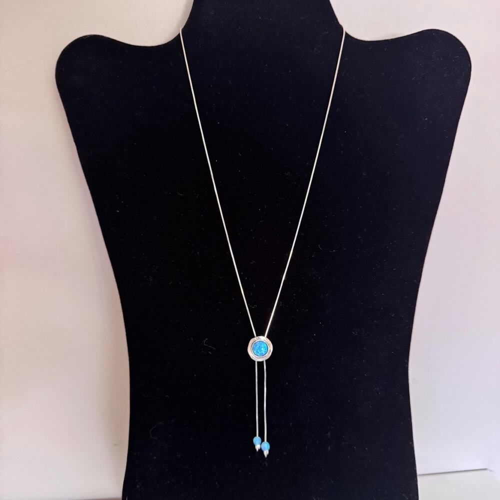 Noa Zuman 925 Sterling Silver Turquoise Opal Lariat Necklace Bolo Chain Israel